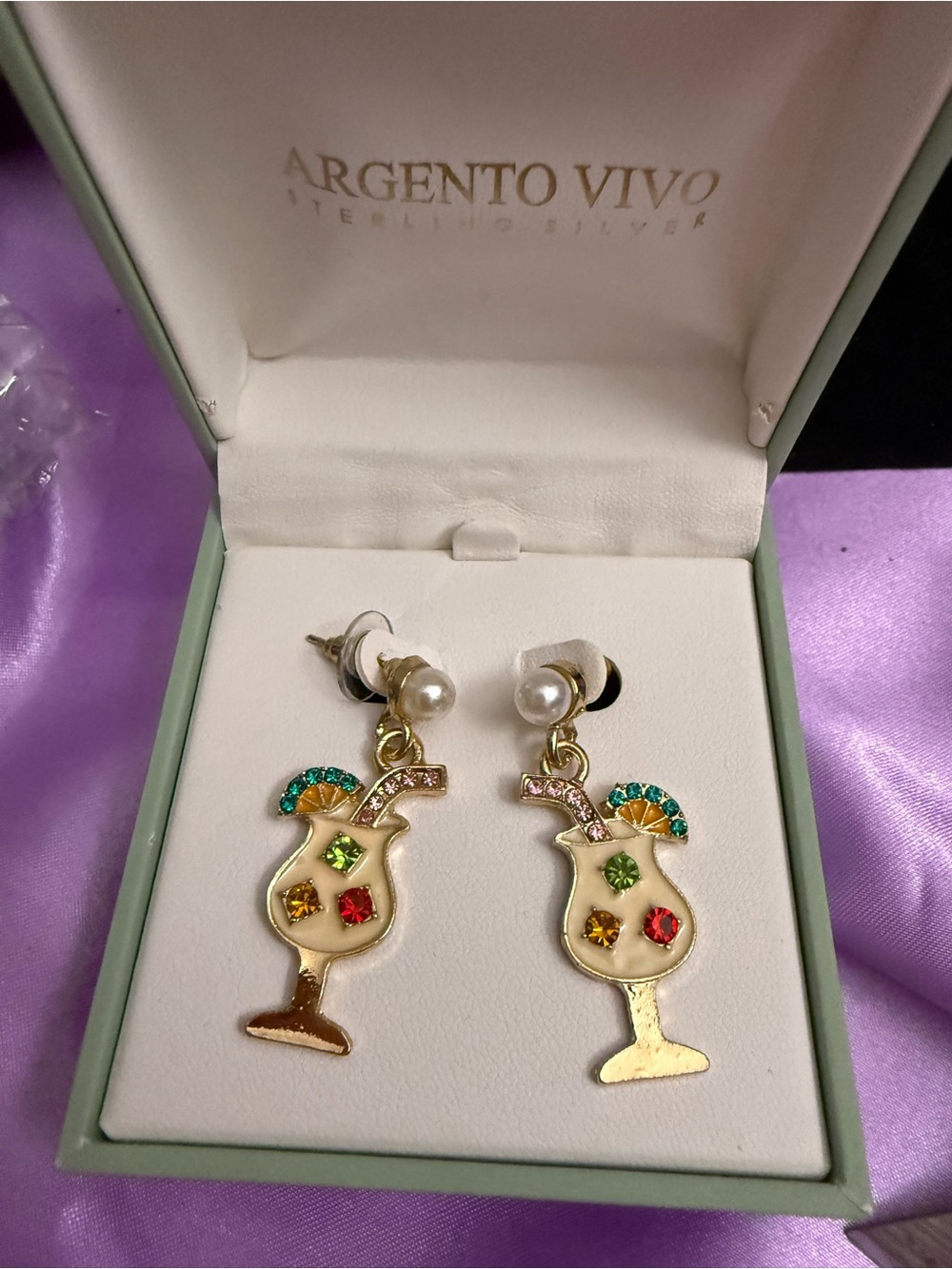 Argento Vivo Gold Tropical Cocktail Drop Earrings with Pearls